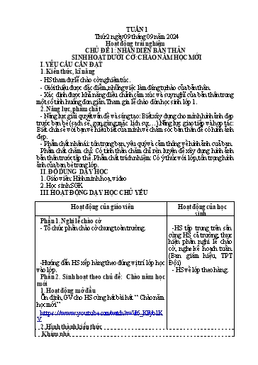 Kế hoạch bài dạy Lớp 4 - Tuần 1 (Thứ 2, 3, 4) - Năm học 2024-2025 - Hà Thị Lê Na
