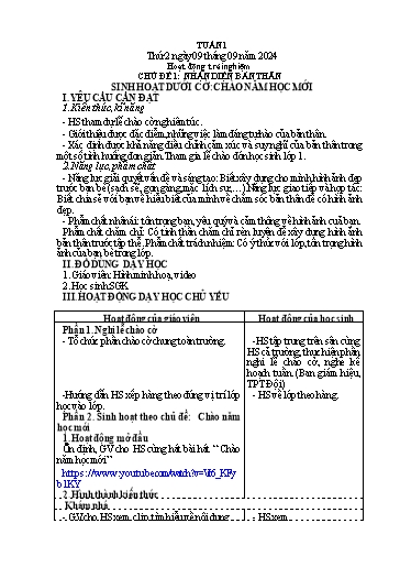 Kế hoạch bài dạy Lớp 4 - Tuần 1 (Thứ 2, 3, 4) - Năm học 2024-2025 - Trần Thị Hồng Hạnh