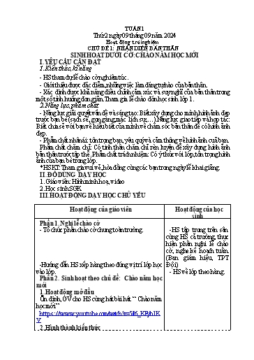 Kế hoạch bài dạy Lớp 4 - Tuần 1 (Thứ 2, 3) - Năm học 2024-2025 - Hà Thị Mỹ Hướng