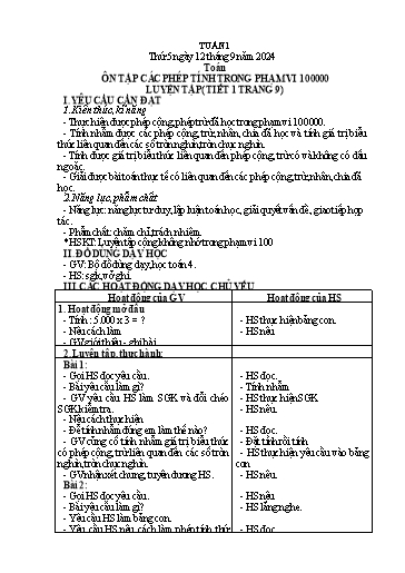 Kế hoạch bài dạy Lớp 4 - Tuần 1 (Thứ 5, 6) - Năm học 2024-2025 - Hà Thị Mỹ Hướng