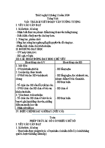 Kế hoạch bài dạy Lớp 4 - Tuần 11 (Thứ 5, 6) - Năm học 2024-2025 - Trần Thị Hồng Hạnh