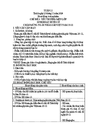 Kế hoạch bài dạy Lớp 4 - Tuần 12 (Thứ 2, 3, 4) - Năm học 2024-2025 - Hà Thị Mỹ Hướng