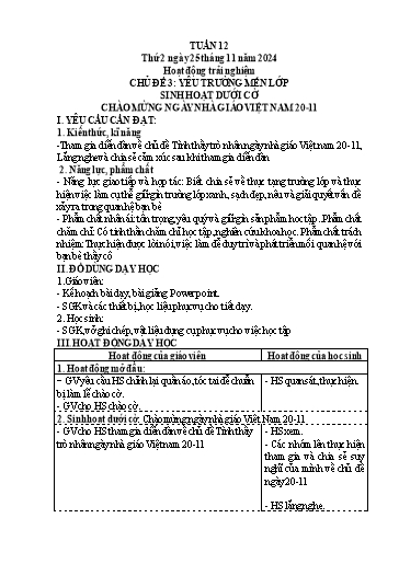 Kế hoạch bài dạy Lớp 4 - Tuần 12 (Thứ 2, 3, 4) - Năm học 2024-2025 - Hà Thị Lê Na