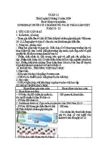 Kế hoạch bài dạy Lớp 4 - Tuần 12 (Thứ 2, 3, 4) - Năm học 2024-2025 - Trần Thị Hồng Hạnh