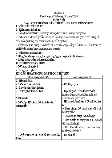 Kế hoạch bài dạy Lớp 4 - Tuần 12 (Thứ 5, 6) - Năm học 2024-2025 - Hà Thị Lê Na