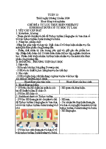 Kế hoạch bài dạy Lớp 4 - Tuần 13 (Thứ 2, 3, 4) - Năm học 2024-2025 - Trần Thị Hồng Hạnh