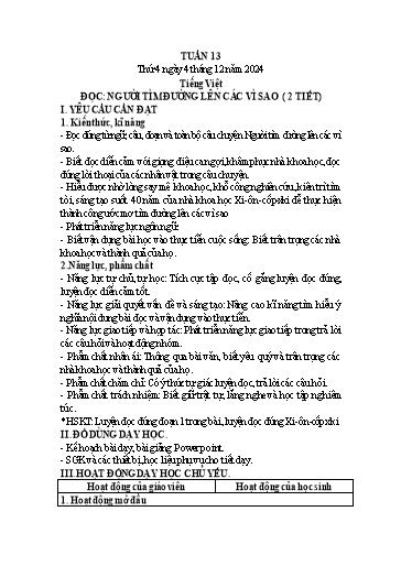 Kế hoạch bài dạy Lớp 4 - Tuần 13 (Thứ 4, 5, 6) - Năm học 2024-2025 - Hà Thị Mỹ Hướng