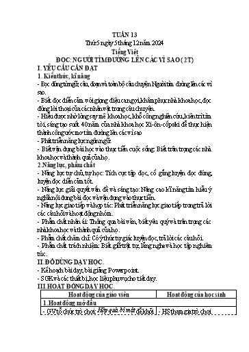 Kế hoạch bài dạy Lớp 4 - Tuần 13 (Thứ 5, 6) - Năm học 2024-2025 - Cao Thị Thủy
