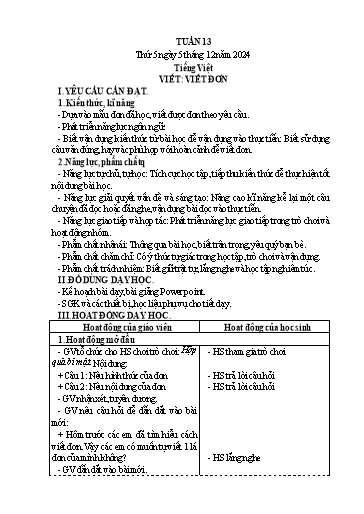 Kế hoạch bài dạy Lớp 4 - Tuần 13 (Thứ 5, 6) - Năm học 2024-2025 - Hà Thị Lê Na