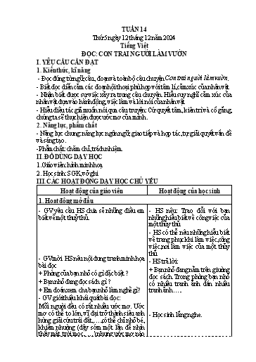 Kế hoạch bài dạy Lớp 4 - Tuần 14 - Năm học 2024-2025 - Cao Thị Thủy