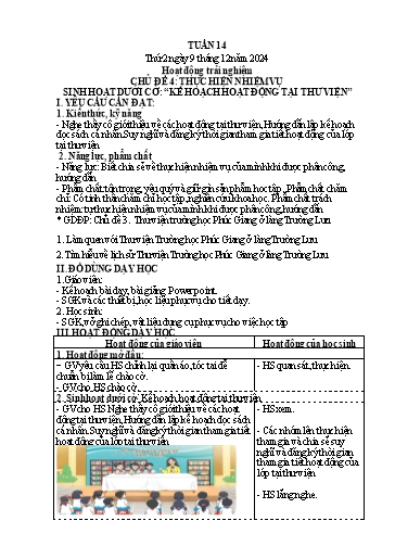 Kế hoạch bài dạy Lớp 4 - Tuần 14 (Thứ 2, 3, 4) - Năm học 2024-2025 - Hà Thị Lê Na