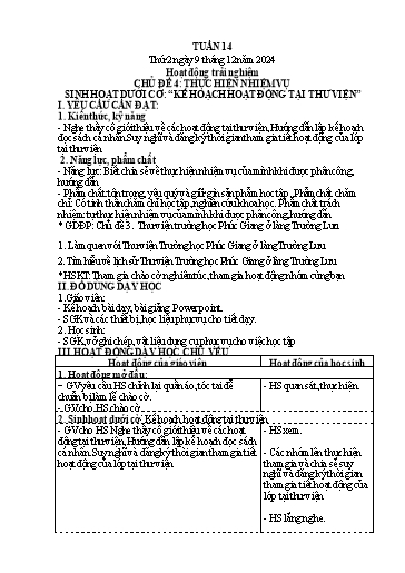 Kế hoạch bài dạy Lớp 4 - Tuần 14 (Thứ 2, 3, 4) - Năm học 2024-2025 - Hà Thị Mỹ Hướng
