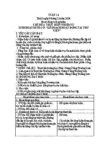 Kế hoạch bài dạy Lớp 4 - Tuần 14 (Thứ 2, 3, 4) - Năm học 2024-2025 - Trần Thị Hồng Hạnh