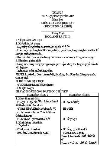 Kế hoạch bài dạy Lớp 4 - Tuần 17 (Thứ 5, 6) - Năm học 2024-2025 - Hà Thị Mỹ Hướng