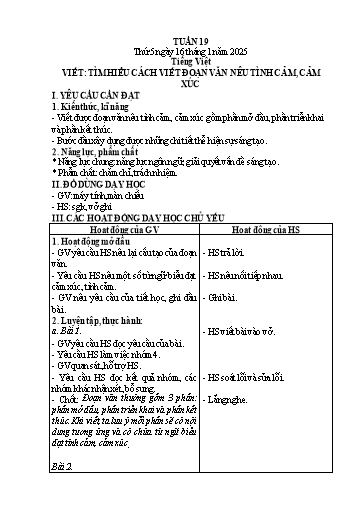 Kế hoạch bài dạy Lớp 4 - Tuần 19 (Thứ 5, 6) - Năm học 2024-2025 - Cao Thị Thủy