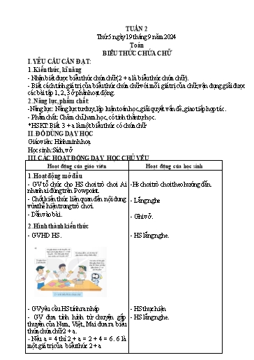 Kế hoạch bài dạy Lớp 4 - Tuần 2 (Thứ 5, 6) - Năm học 2024-2025 - Hà Thị Mỹ Hướng