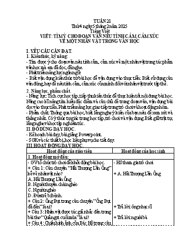 Kế hoạch bài dạy Lớp 4 - Tuần 21 (Thứ 4) - Năm học 2024-2025 - Hà Thị Lê Na