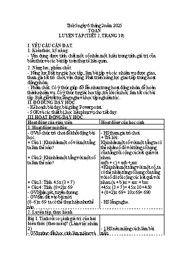 Kế hoạch bài dạy Lớp 4 - Tuần 21 (Thứ 5, 6) - Năm học 2024-2025 - Trần Thị Hồng Hạnh