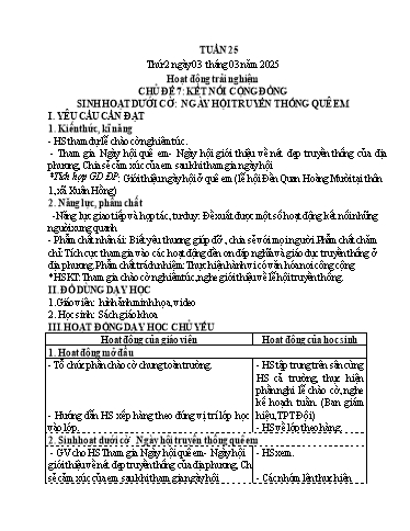 Kế hoạch bài dạy Lớp 4 - Tuần 25 (Thứ 2, 3, 4) - Năm học 2024-2025 - Hà Thị Mỹ Hướng