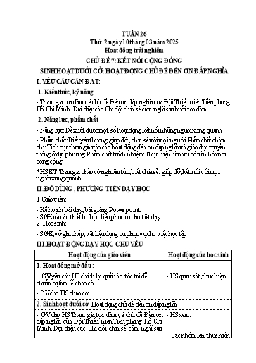 Kế hoạch bài dạy Lớp 4 - Tuần 26 (Thứ 2, 3, 4) - Năm học 2024-2025 - Hà Thị Mỹ Hướng