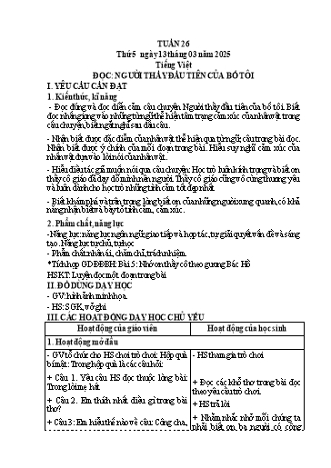 Kế hoạch bài dạy Lớp 4 - Tuần 26 (Thứ 5, 6) - Năm học 2024-2025 - Hà Thị Mỹ Hướng