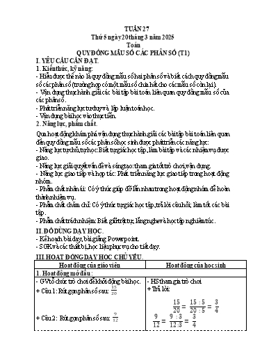 Kế hoạch bài dạy Lớp 4 - Tuần 27 (Thứ 5, 6) - Năm học 2024-2025 - Cao Thị Thủy