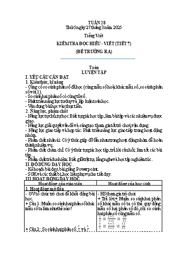 Kế hoạch bài dạy Lớp 4 - Tuần 28 - Năm học 2024-2025 - Hà Thị Lê Na