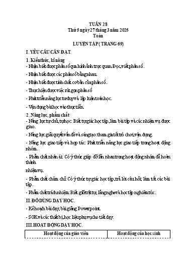 Kế hoạch bài dạy Lớp 4 - Tuần 28 (Thứ 5, 6) - Năm học 2024-2025 - Cao Thị Thủy