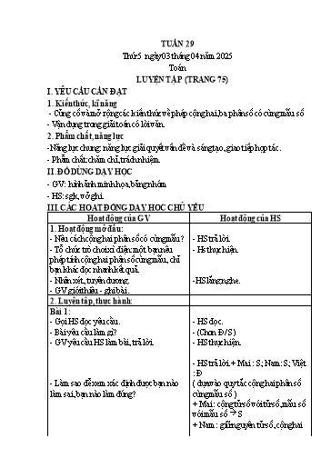 Kế hoạch bài dạy Lớp 4 - Tuần 29 (Thứ 5, 6) - Năm học 2024-2025 - Cao Thị Thủy