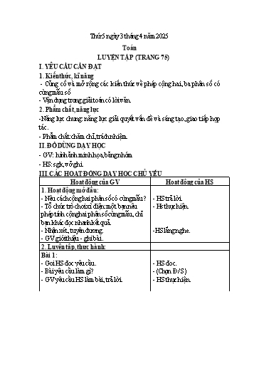 Kế hoạch bài dạy Lớp 4 - Tuần 29 (Thứ 5, 6) - Năm học 2024-2025 - Trần Thị Hồng Hạnh