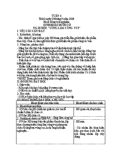 Kế hoạch bài dạy Lớp 4 - Tuần 4 (Thứ 2, 3) - Năm học 2024-2025 - Hà Thị Mỹ Hướng