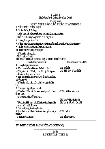 Kế hoạch bài dạy Lớp 4 - Tuần 4 (Thứ 5, 6) - Năm học 2024-2025 - Hà Thị Lê Na