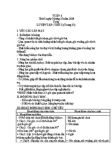 Kế hoạch bài dạy Lớp 4 - Tuần 4 (Thứ 5, 6) - Năm học 2024-2025 - Hà Thị Mỹ Hướng
