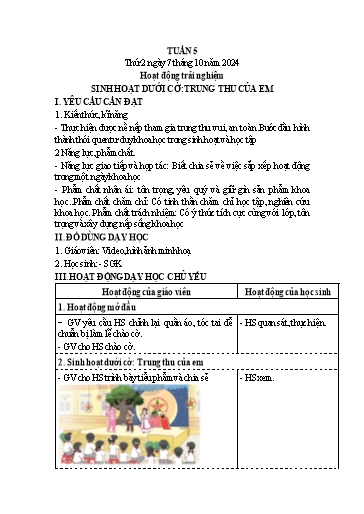 Kế hoạch bài dạy Lớp 4 - Tuần 5 (Thứ 2, 3, 4) - Năm học 2024-2025 - Trần Thị Hồng Hạnh