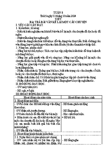 Kế hoạch bài dạy Lớp 4 - Tuần 8 (Thứ 5, 6) - Năm học 2024-2025 - Hà Thị Lê Na