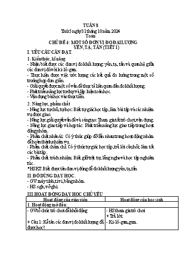 Kế hoạch bài dạy Lớp 4 - Tuần 8 (Thứ 5, 6) - Năm học 2024-2025 - Hà Thị Mỹ Hướng