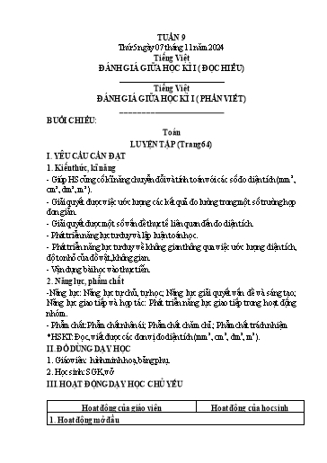 Kế hoạch bài dạy Lớp 4 - Tuần 9 (Thứ 5, 6) - Năm học 2024-2025 - Hà Thị Mỹ Hướng