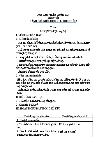 Kế hoạch bài dạy Lớp 4 - Tuần 9 (Thứ 5, 6) - Năm học 2024-2025 - Trần Thị Hồng Hạnh